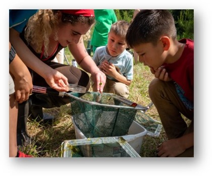 Kids looking at dipping net
