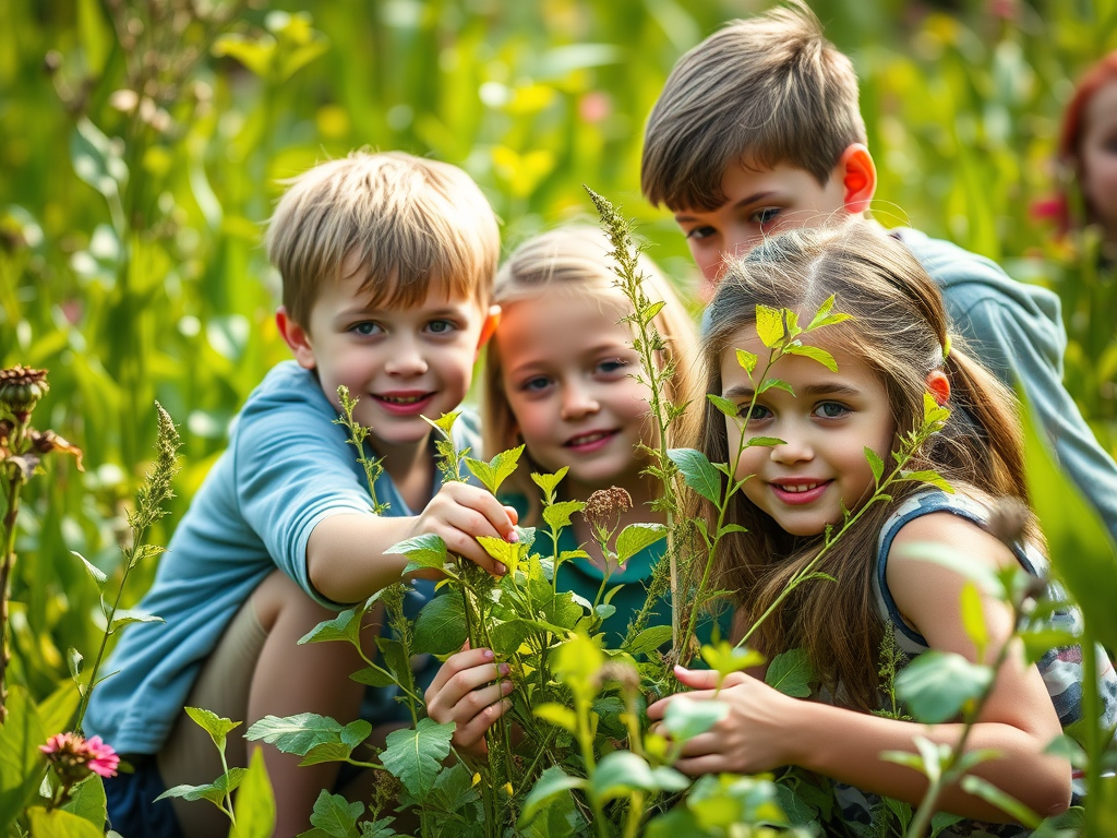 Kids holding plants